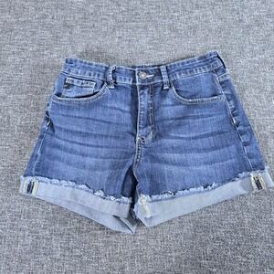 KanCan Estilo Denim Shorts Women's W7 27 Medium Wash Cuffed Frayed Hem